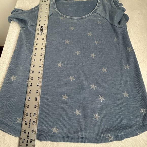 Jane And Delancey Womens Scoop Neck Star-Print Blue Cold Shoulder Top Large New - Picture 8 of 8